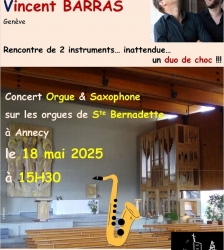 Concert  : "Orgue et Saxophone" avec Vincent Thevenaz et Vincent Barras
