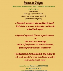 Menu de P&acirc;ques au restaurant &Ocirc; p'tit four