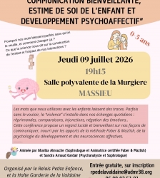Conf&eacute;rence : Communication bienveillante, estime de soi de l'enfant et d&eacute;veloppement psychoaffectif
